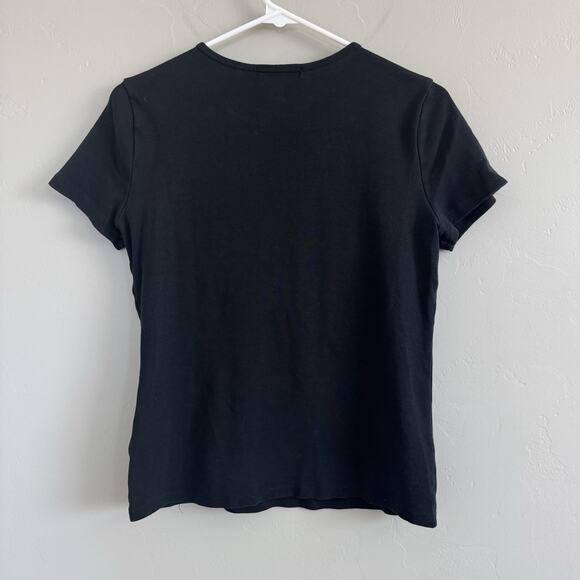 Lauren Ralph Lauren Black Short Sleeve Knit T-shirt Woman’s M Embroidered Logo - Picture 3 of 7